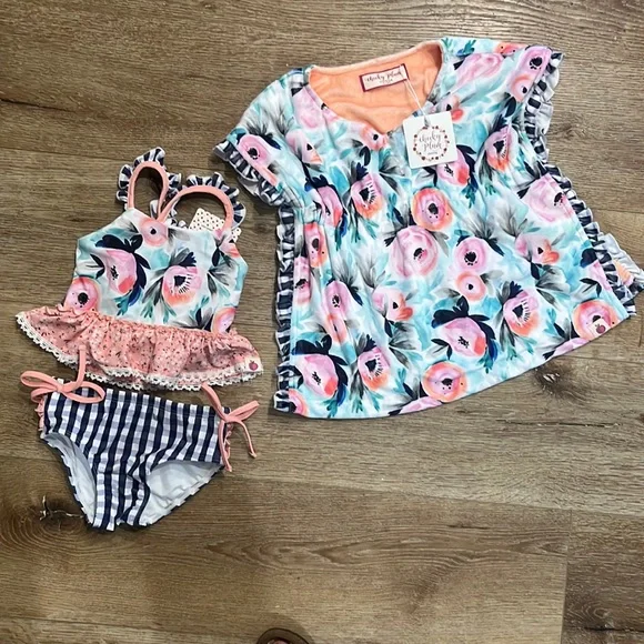 Cheeky Plum Calypso Swim Set! NWT 2T Selah Tankini Bikini and cover up - Picture 1 of 16